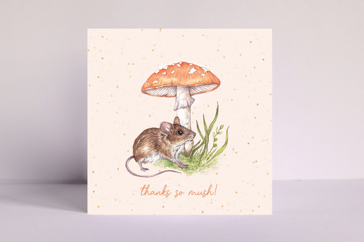 Mushy and Mouse Greetings Card, Thanks So Mush - Watercolour Cute Thank You Illustrated Personalised Card