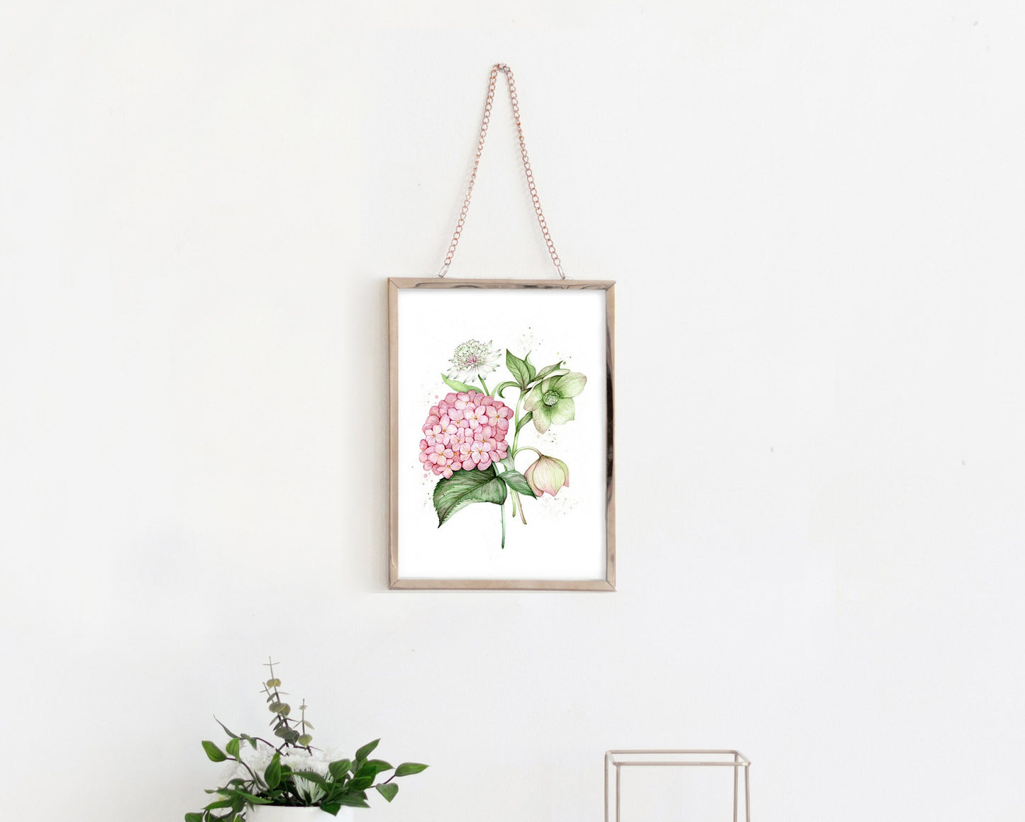 Vintage Florals Watercolour Giclee Print, Hydrangea Hellebore Astrantia Art A5, A4, A3