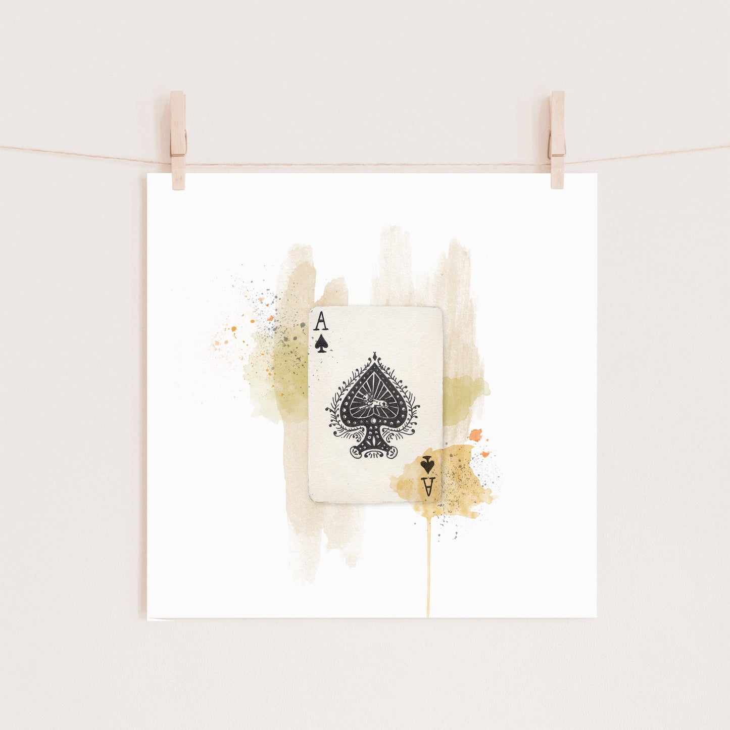 Ace Of Spades Watercolour Print 8x8" 10x10" A5