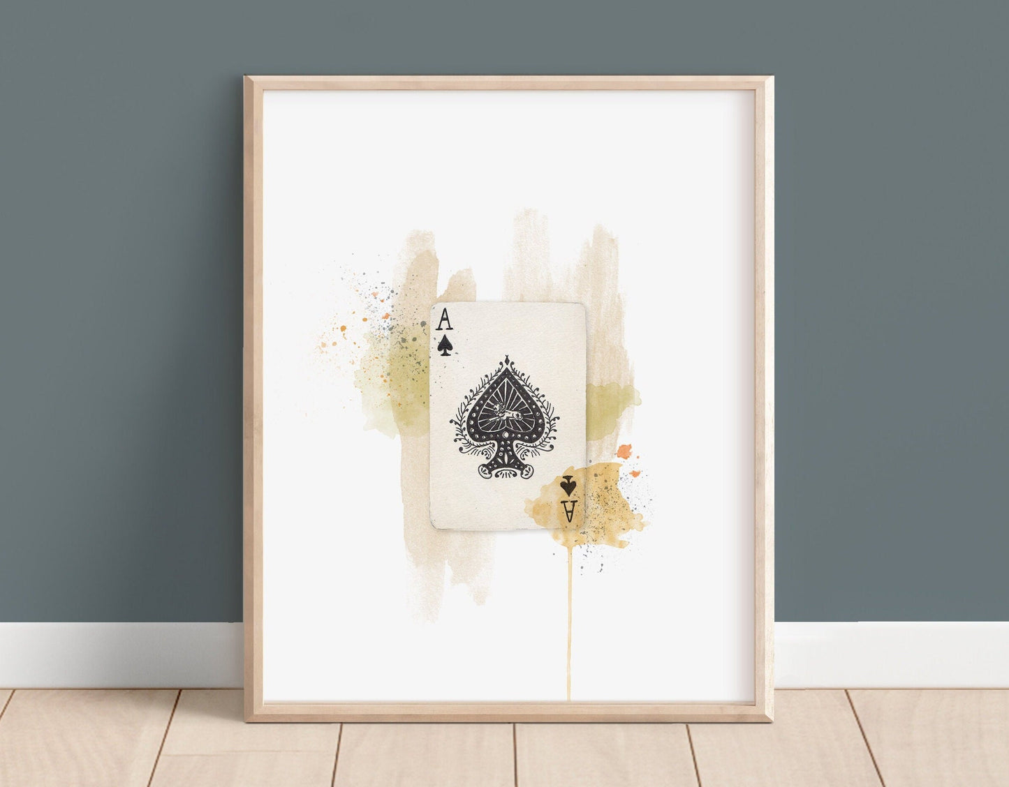 Ace Of Spades Watercolour Print 8x8" 10x10" A5