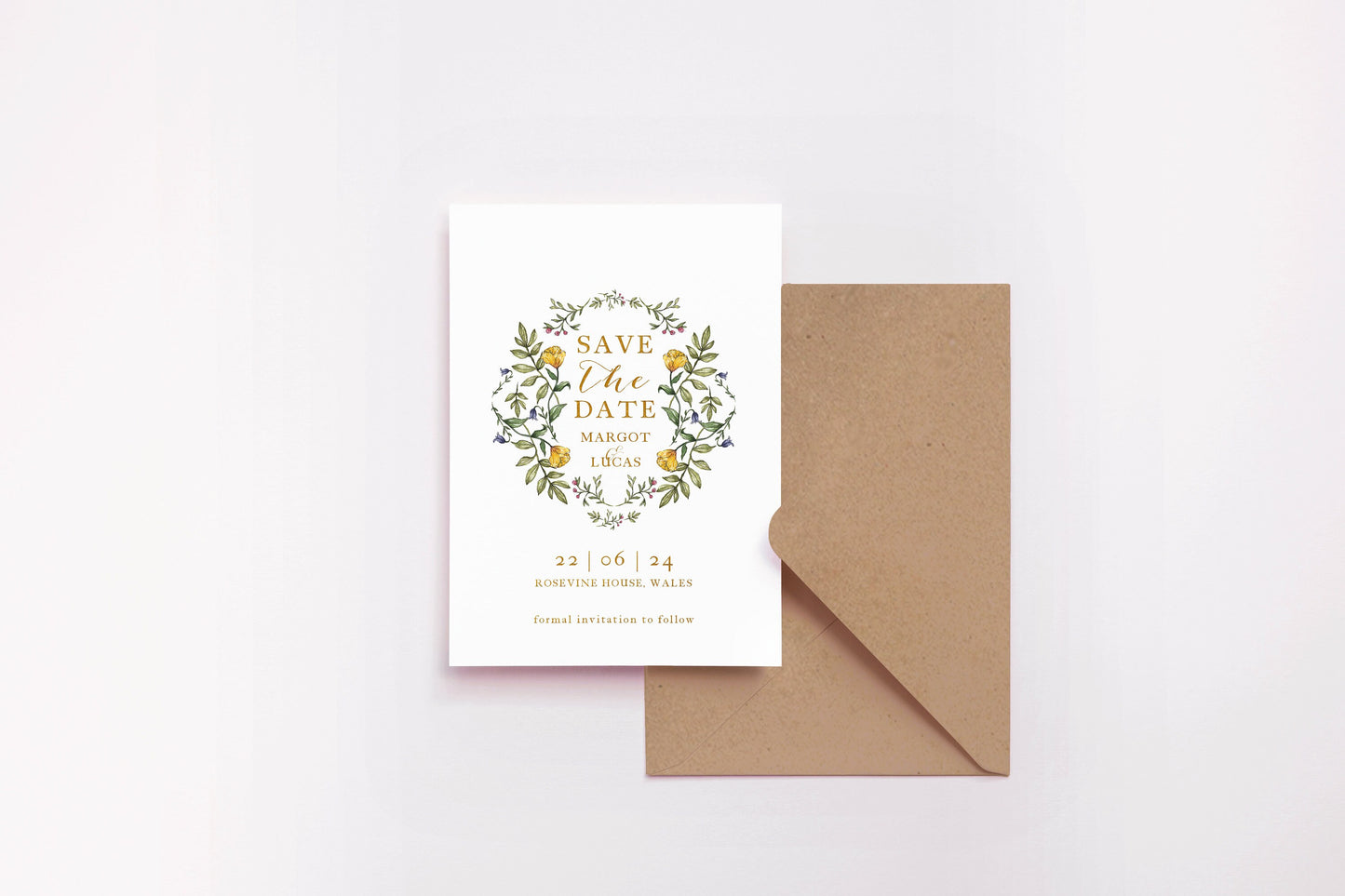 Delicate Botanical Save The Date Invitation, Floral Wedding Invites Suite A6