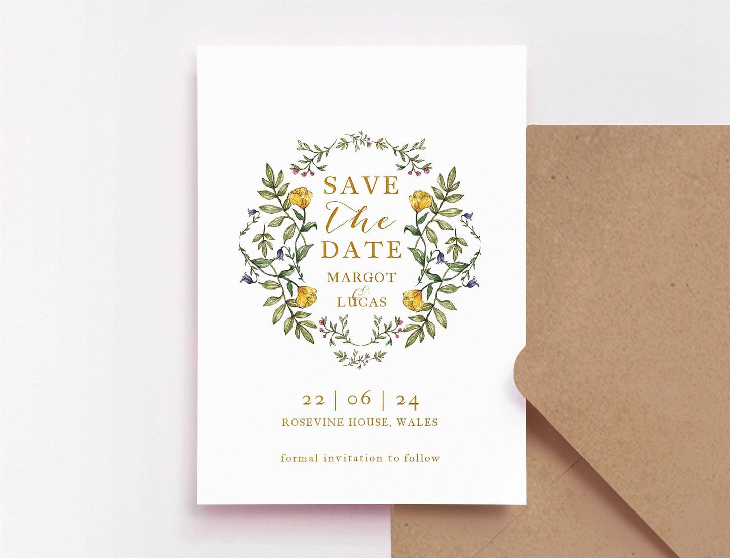 Delicate Botanical Save The Date Invitation, Floral Wedding Invites Suite A6