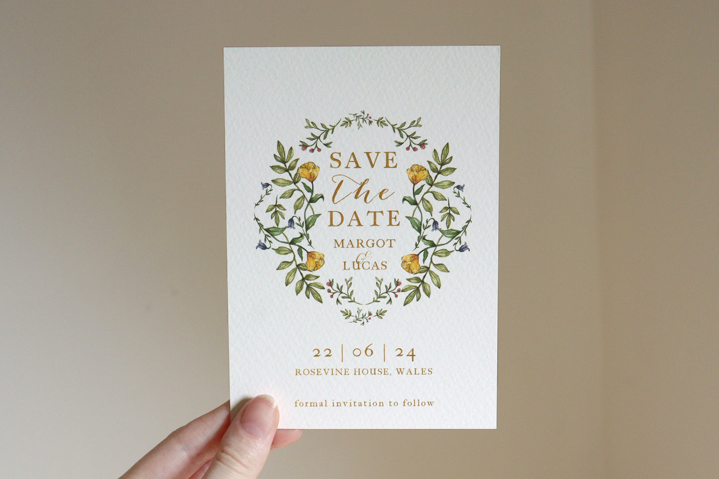Delicate Botanical Save The Date Invitation, Floral Wedding Invites Suite A6