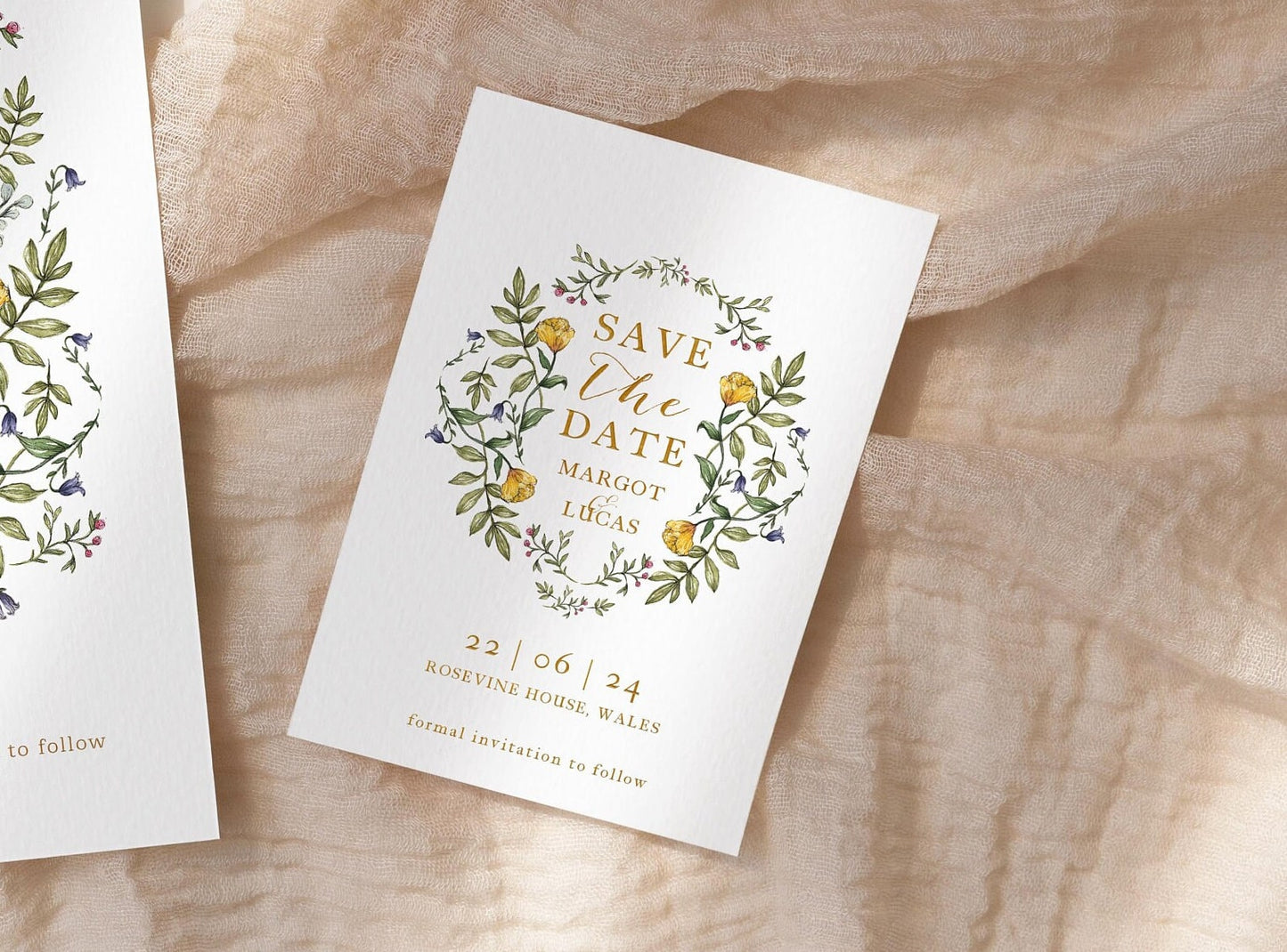 Delicate Botanical Save The Date Invitation, Floral Wedding Invites Suite A6
