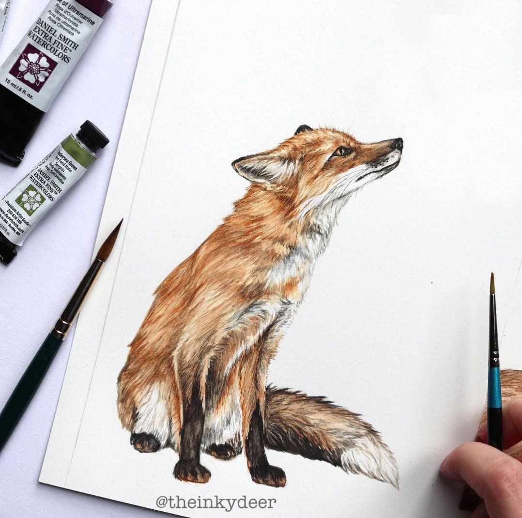 'A Flower For You' Floral Foxes Watercolour Illustrated Fine Art Print