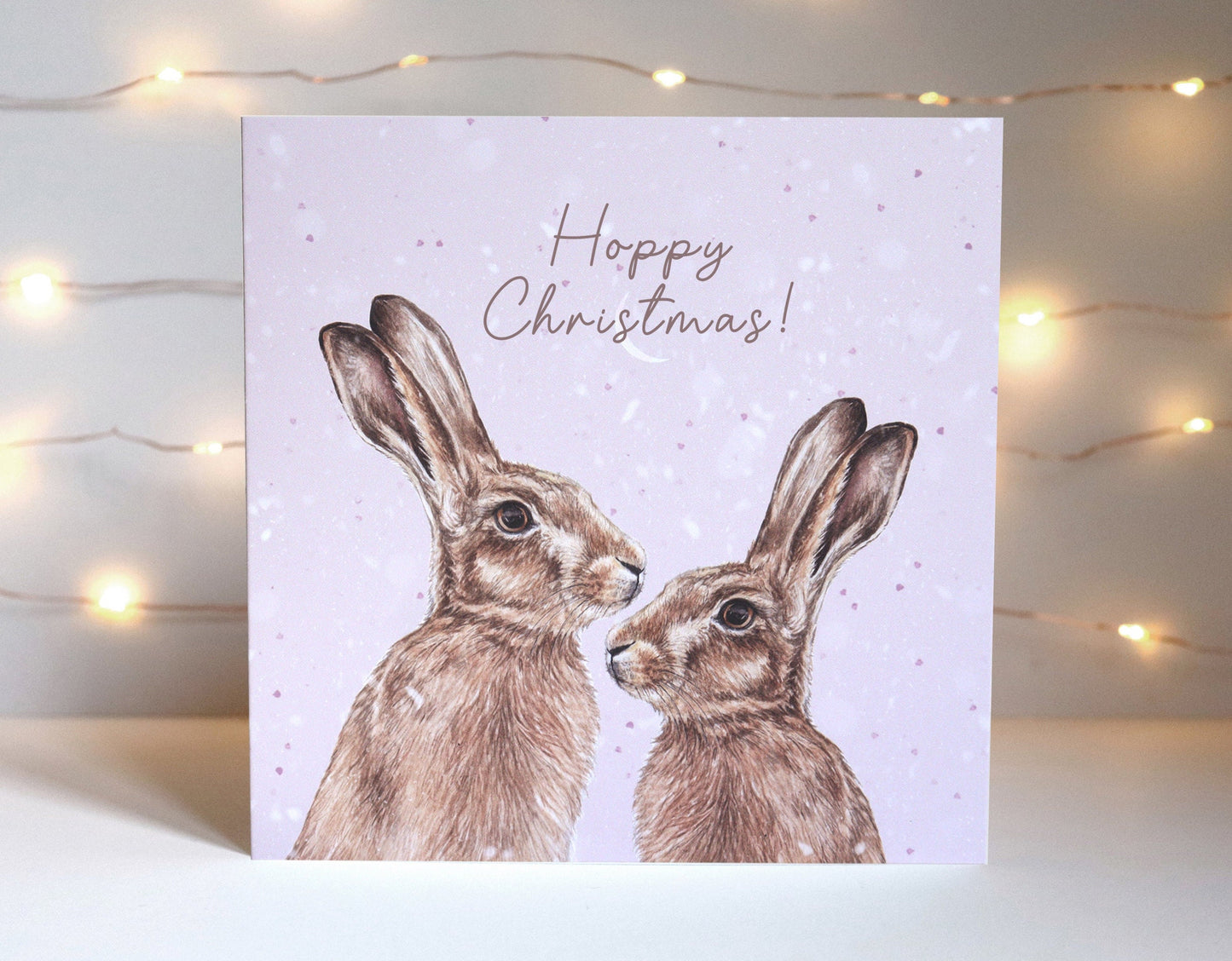 Snowy Winter Hares Christmas Card, Illustrated Woodland Animal, Winter Wedding Couple Festive Greetings Cards