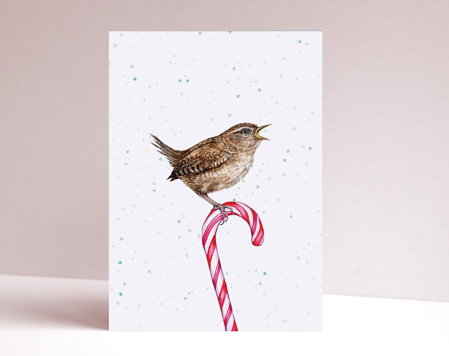 Candy Cane Birds Christmas Cards Pack of 4, Watercolour Robin, Wren Greetings Card A6