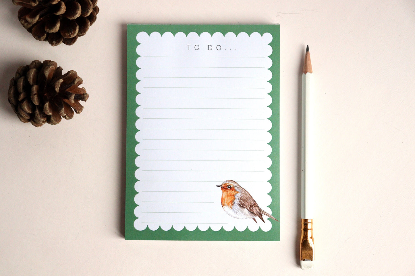 Winter Robin A6 Notepad, Christmas Shopping To-do List, Watercolour Illustrated Stationery Gift