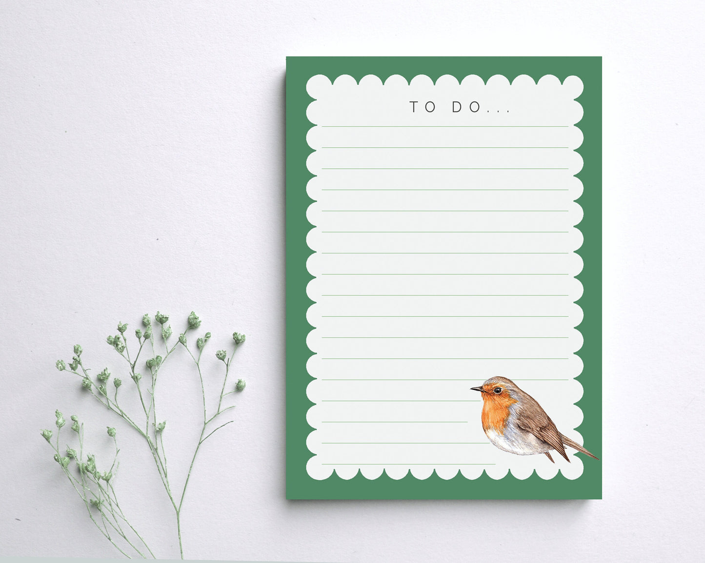 Winter Robin A6 Notepad, Christmas Shopping To-do List, Watercolour Illustrated Stationery Gift