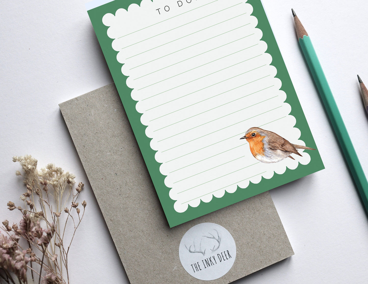 Winter Robin A6 Notepad, Christmas Shopping To-do List, Watercolour Illustrated Stationery Gift