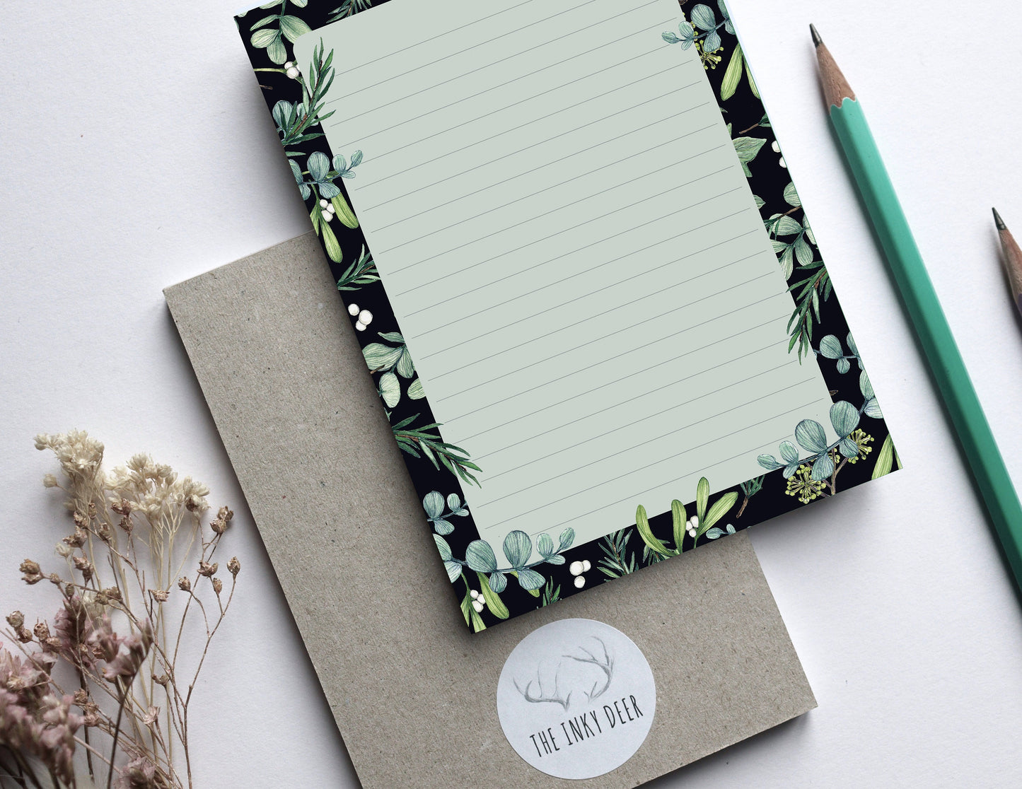 Winter Foliage A6 Notepad, Christmas Shopping Festive To-do List, Watercolour Illustrated Botanical Stationery Gift