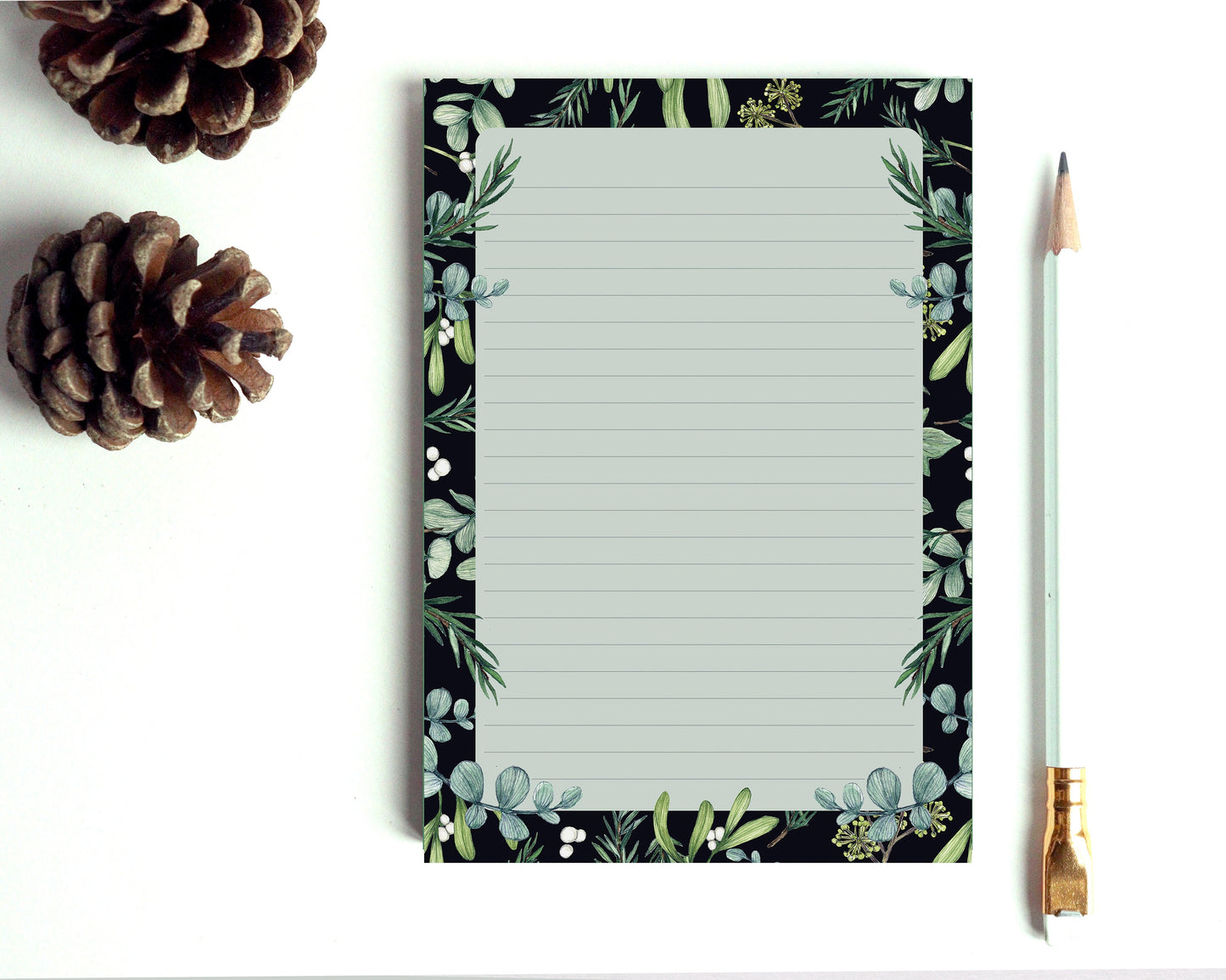 Winter Foliage A6 Notepad, Christmas Shopping Festive To-do List, Watercolour Illustrated Botanical Stationery Gift