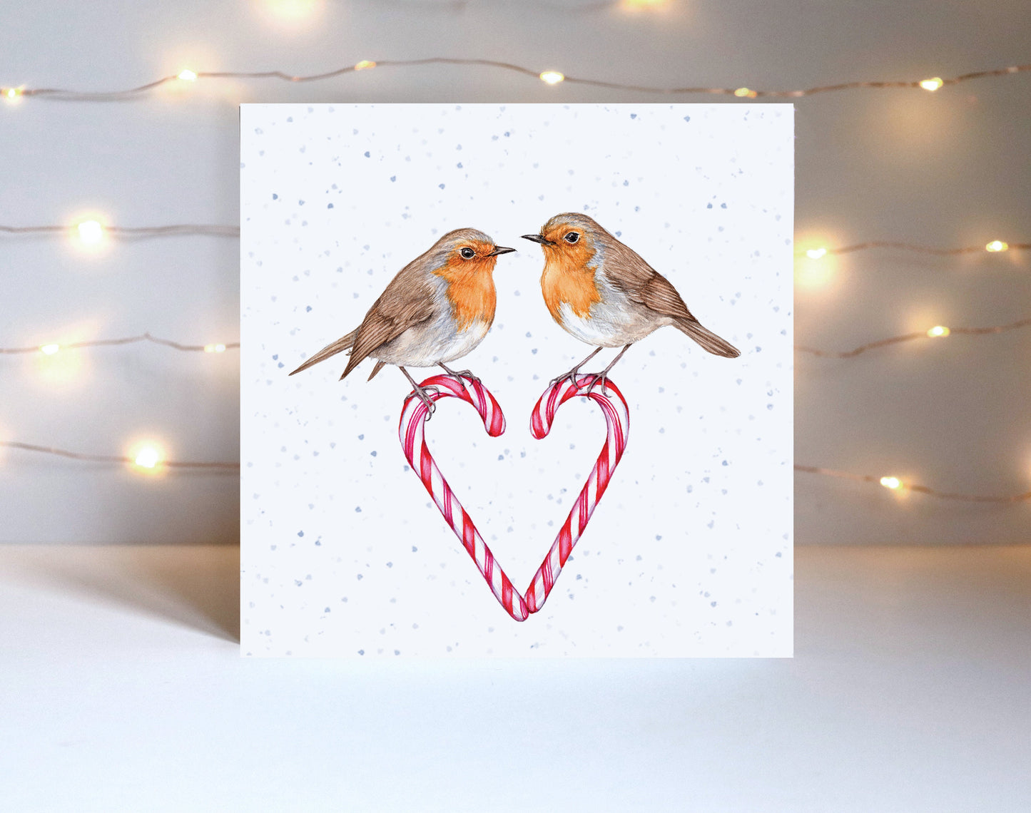 Candy Cane Robins Christmas Card, Sweethearts Watercolour Mum and Dad Couple Greetings Card