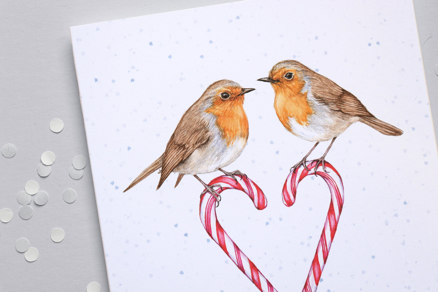Candy Cane Robins Christmas Card, Sweethearts Watercolour Mum and Dad Couple Greetings Card