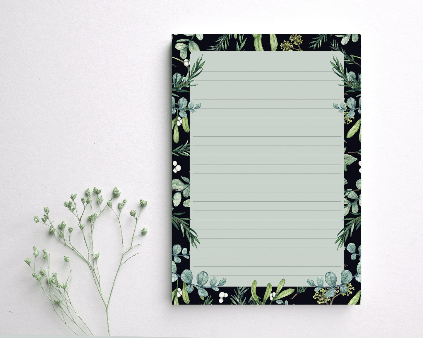 Winter Foliage A6 Notepad, Christmas Shopping Festive To-do List, Watercolour Illustrated Botanical Stationery Gift