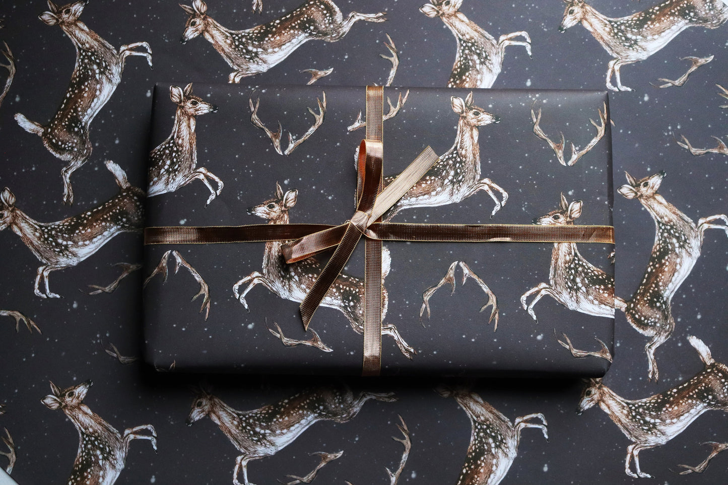 Christmas Deer Wrapping Paper, Snowy Deer Antlers Pattern, Leaping Deer Gift Wrap Sheets