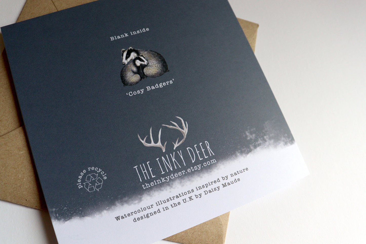 Cosy Badgers Christmas Card, Snowy Illustrated Watercolour Couple Personalised Greetings Card