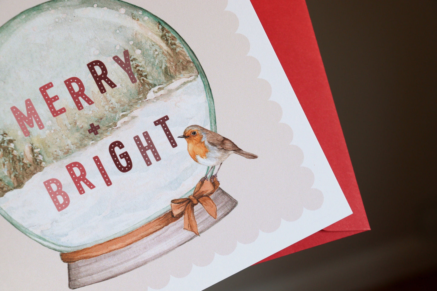 Merry and Bright Snow Globe Christmas Card, Watercolour Robin Friend Sister Greetings Card