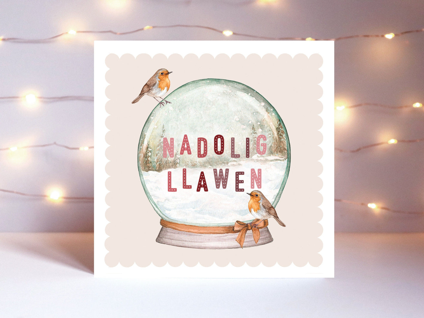 Welsh Merry Christmas Snow Globe Christmas Card, Watercolour Robin Friend Sister Greetings Card