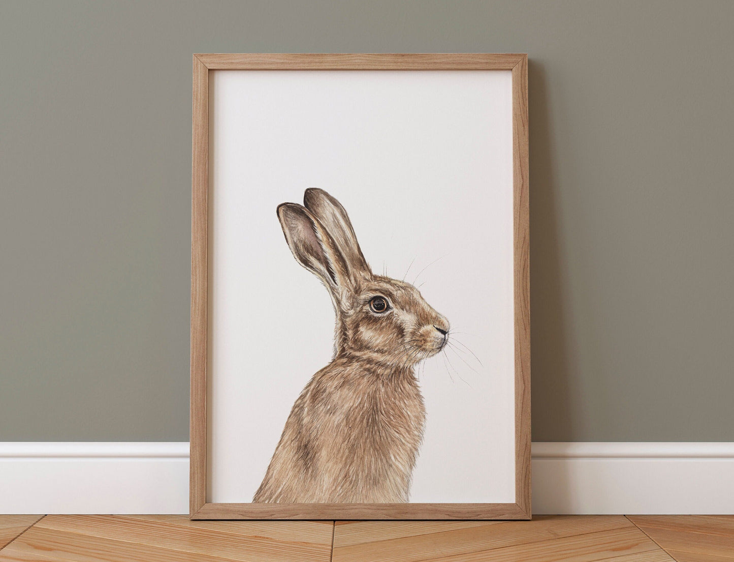Watercolour Horace Hare Print, Woodland Animal Minimal Painting, Nursery Artwork, Square Fine Art Print 8x8" 10x10" A4