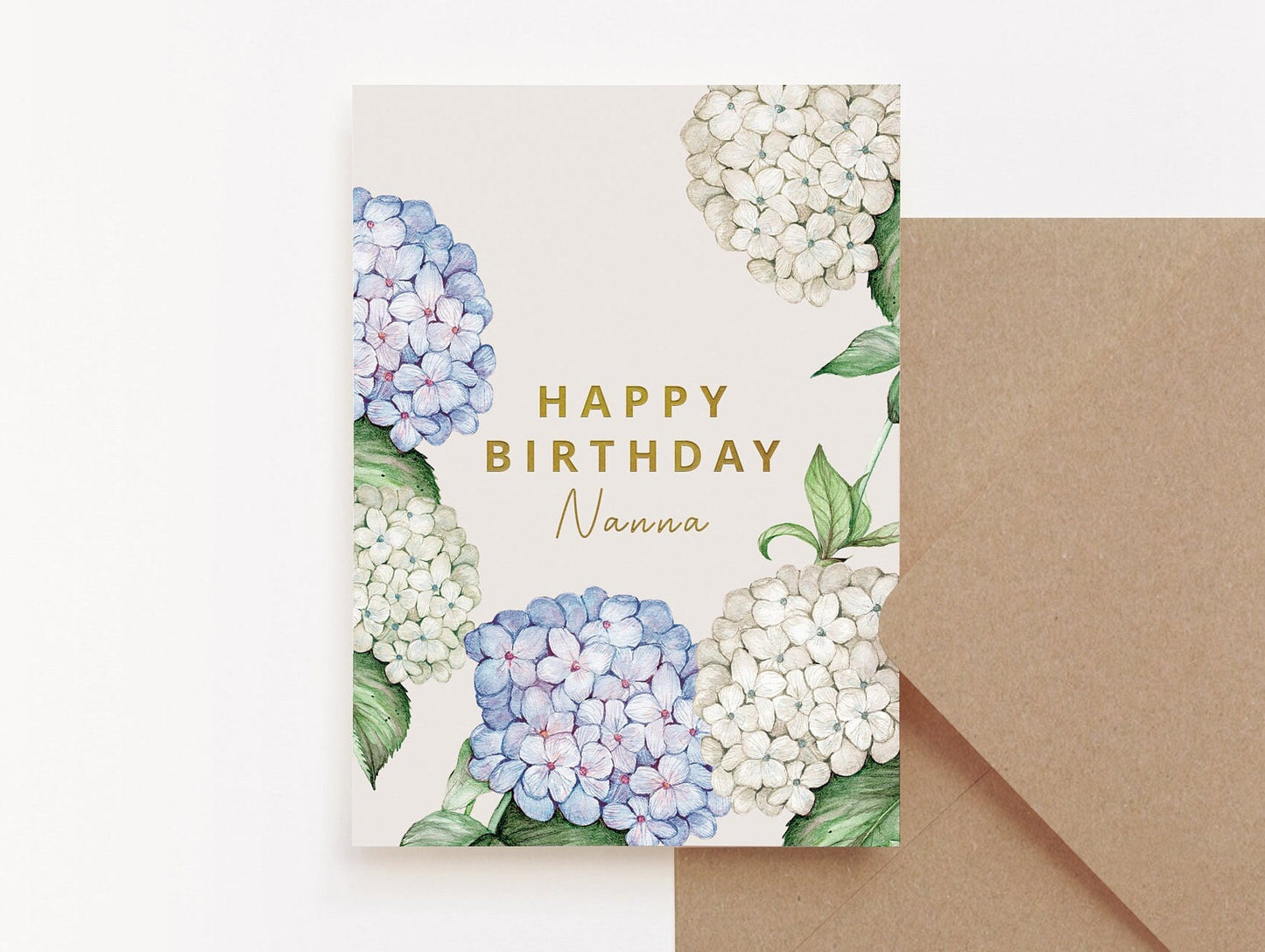 Blue Hydrangea Birthday Card - Personalised for Friend, Mum Nanna Grandma 5x7"