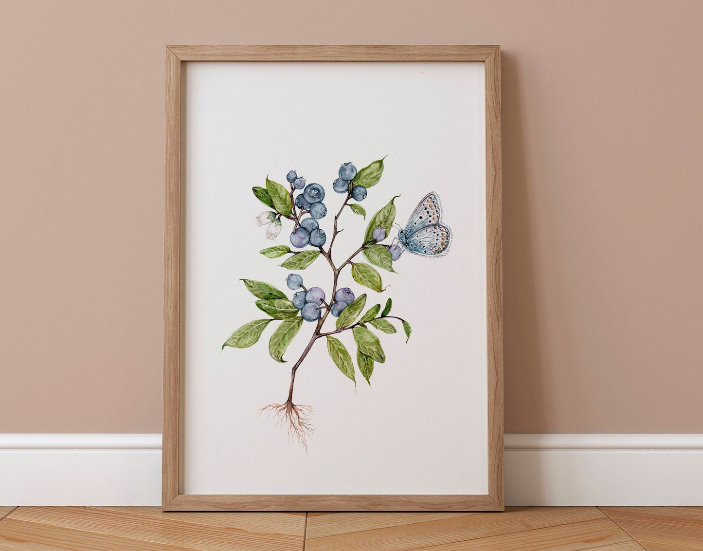 Blueberry Print Botanical Watercolour Butterfly Blueberries Giclee Fine Art Kitchen Print A4