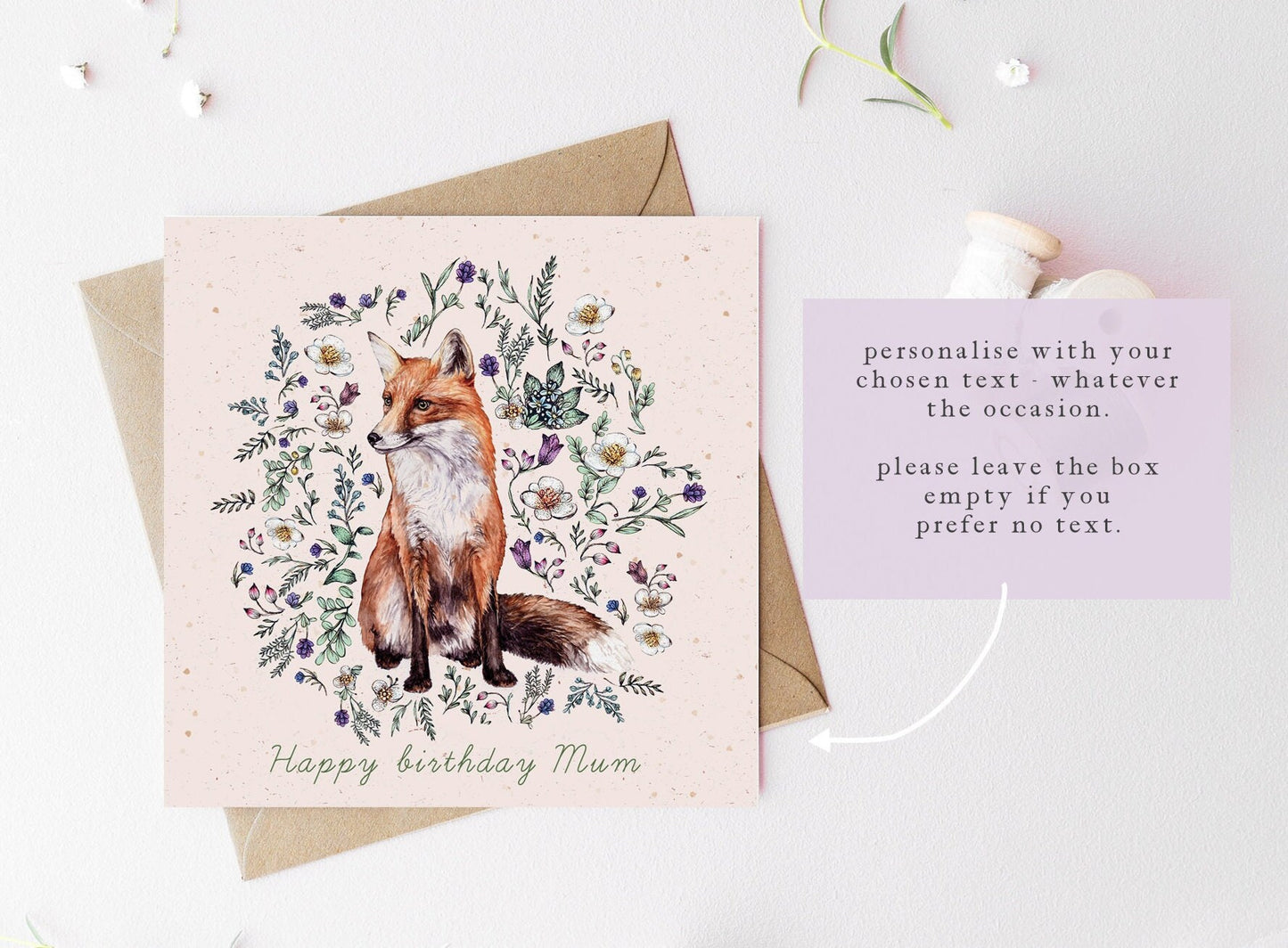 Floral Fox Charity Card, Watercolour Illustrated Woodland Animal Birthday Greetings Card