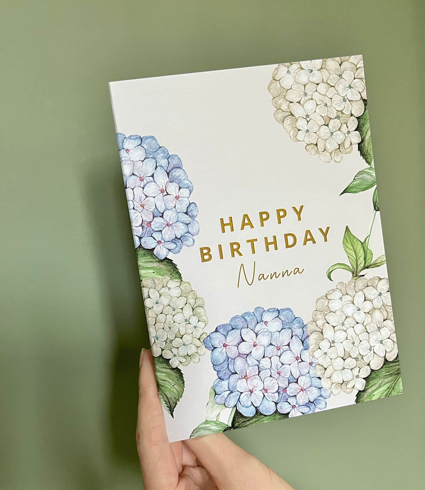 Blue Hydrangea Birthday Card - Personalised for Friend, Mum Nanna Grandma 5x7"