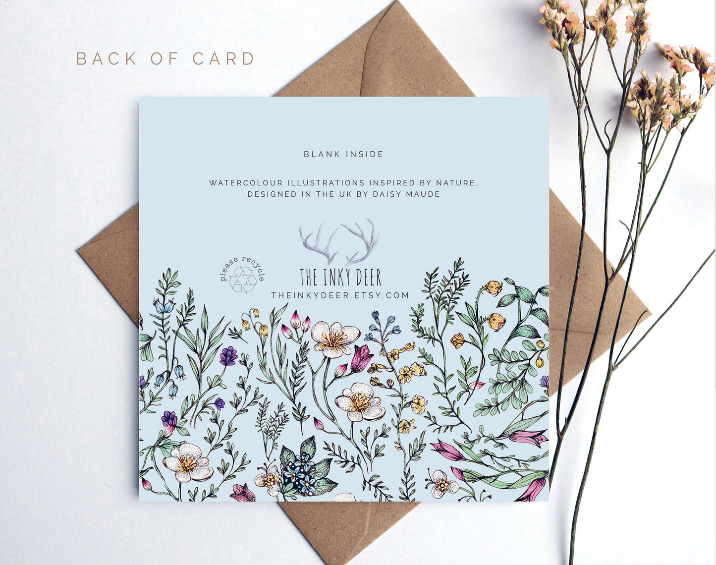 Personalised Botanical Birthday Card, Mum Grandma Floral Watercolour Illustrated Blue Wildflower Greetings Card