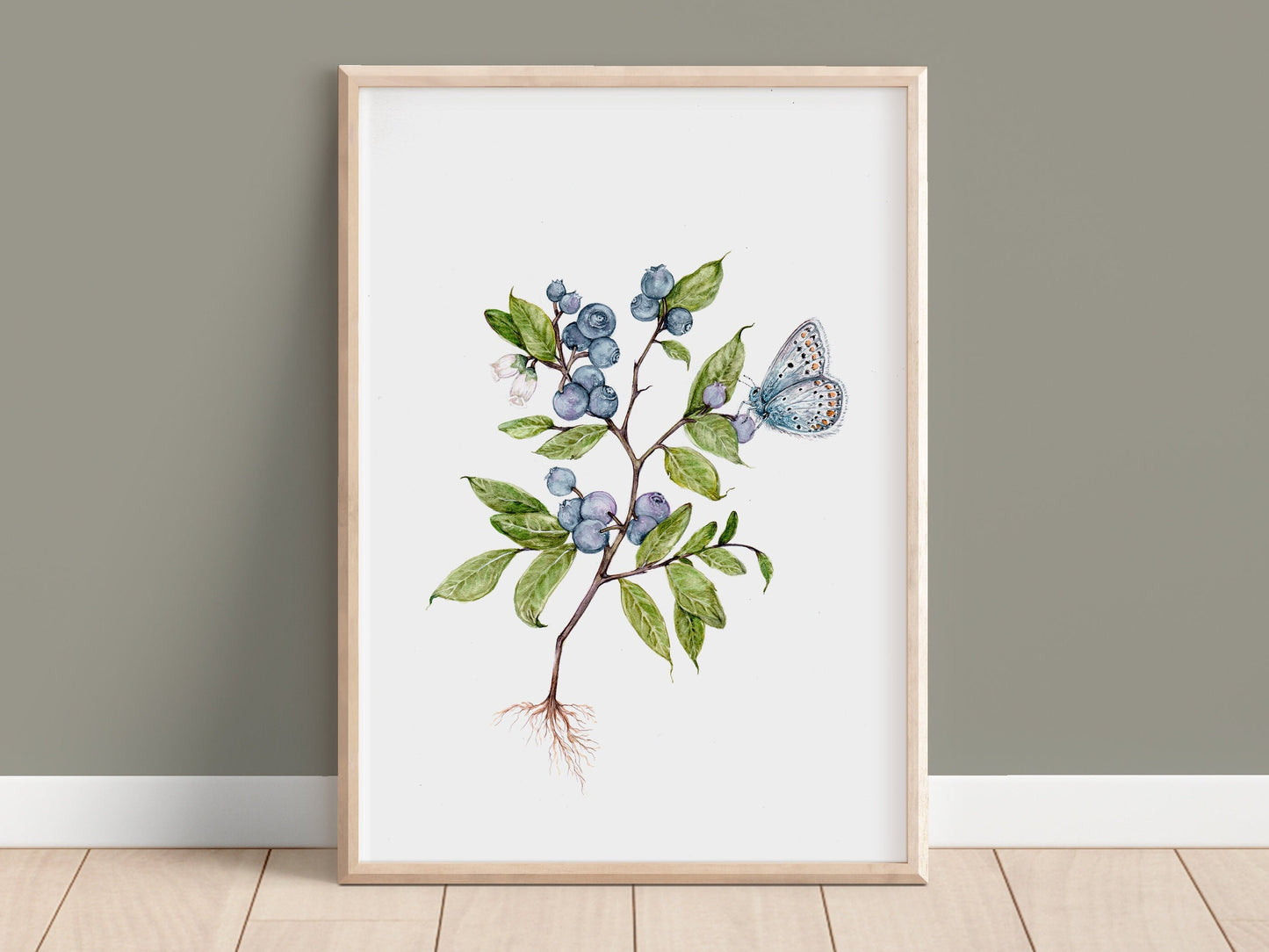 Blueberry Print Botanical Watercolour Butterfly Blueberries Giclee Fine Art Kitchen Print A4