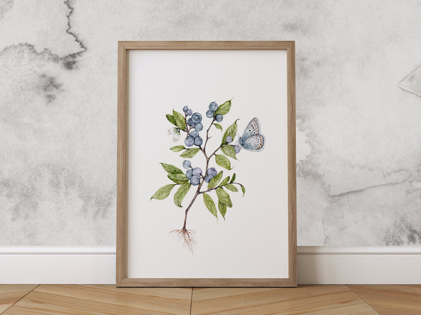 Blueberry Print Botanical Watercolour Butterfly Blueberries Giclee Fine Art Kitchen Print A4