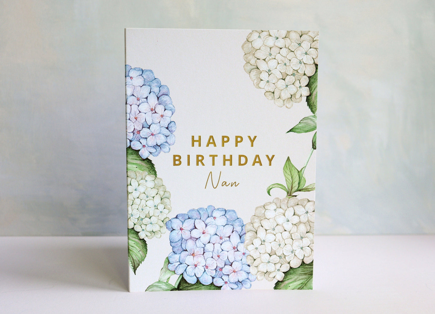 Blue Hydrangea Birthday Card - Personalised for Friend, Mum Nanna Grandma 5x7"