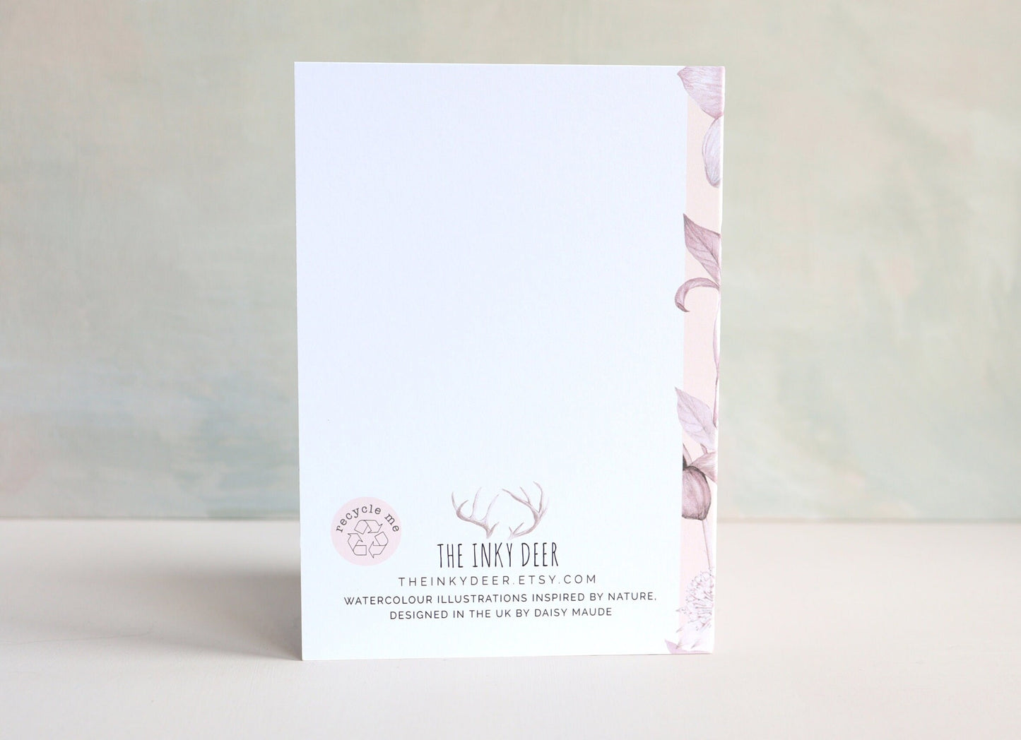 With Sympathy Floral Watercolour Illustrated Vintage Pink Botanical Condolences Greetings Card A6