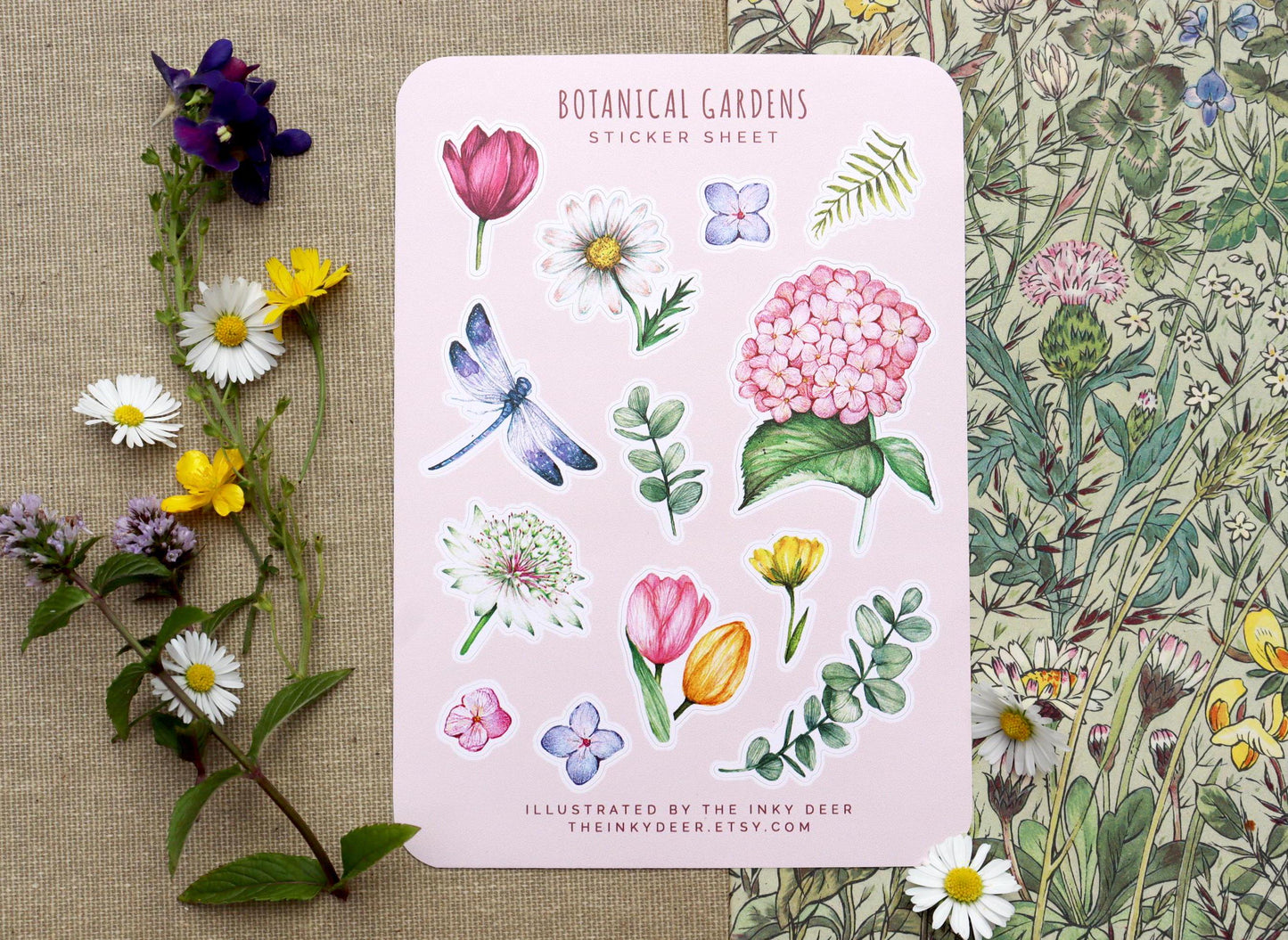 Botanical Gardens Sticker Sheet, Floral Summer Scrapbooking, Watercolour Journal Stickers A6