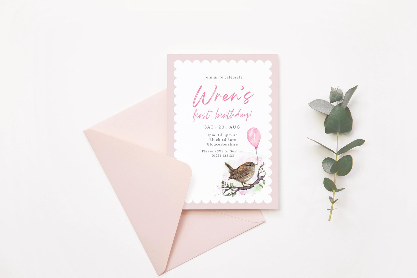 Wren Children's Birthday Invitation, Garden Birds Kids Birthday Party Digital Download