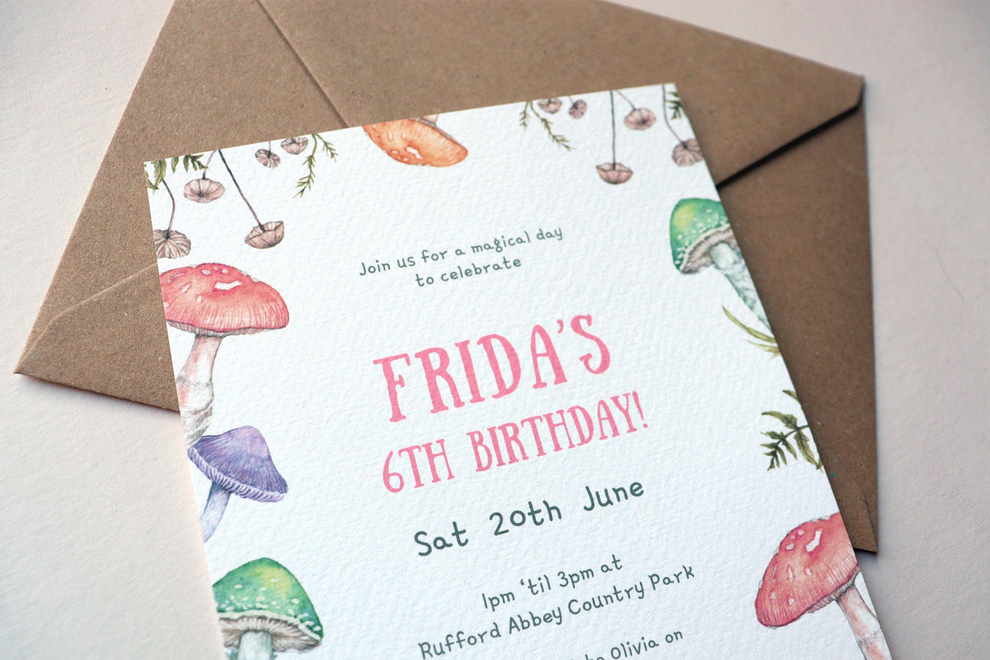 Woodland Mushroom Children's Birthday Invitation, Fungi Fun Kids Birthday Party Digital Download