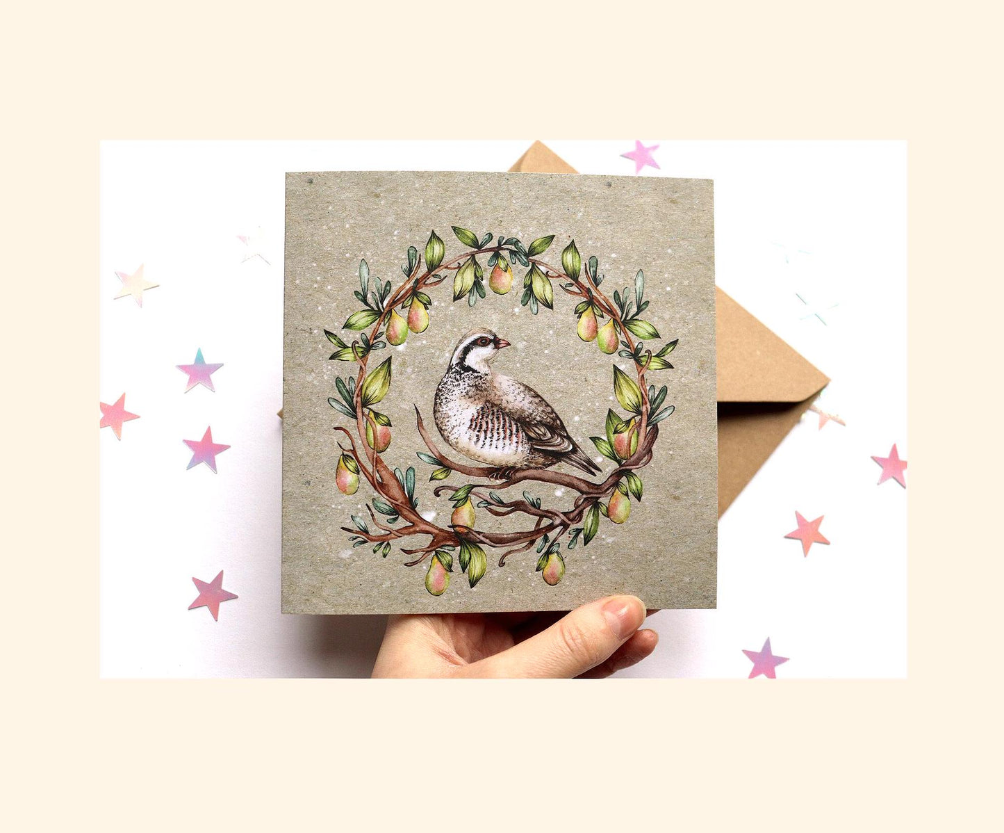 Partridge Christmas Card, Partridge In A Pear Tree Card, Xmas Bird Greetings Card