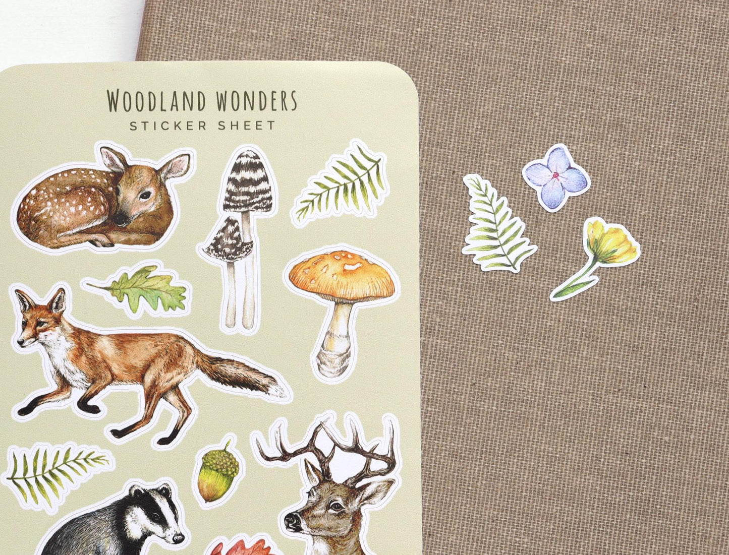 Woodland Wonders Sticker Sheet, Autumnal Scrapbooking, Watercolour Journal Stickers A6