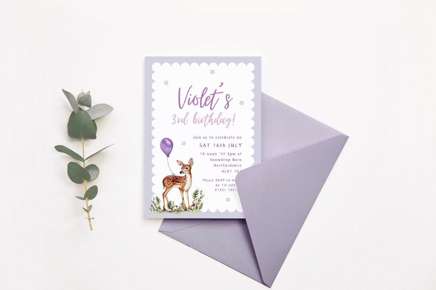 Fawn Children's Birthday Invitation, Woodland Animal Kids Birthday Party Digital Download