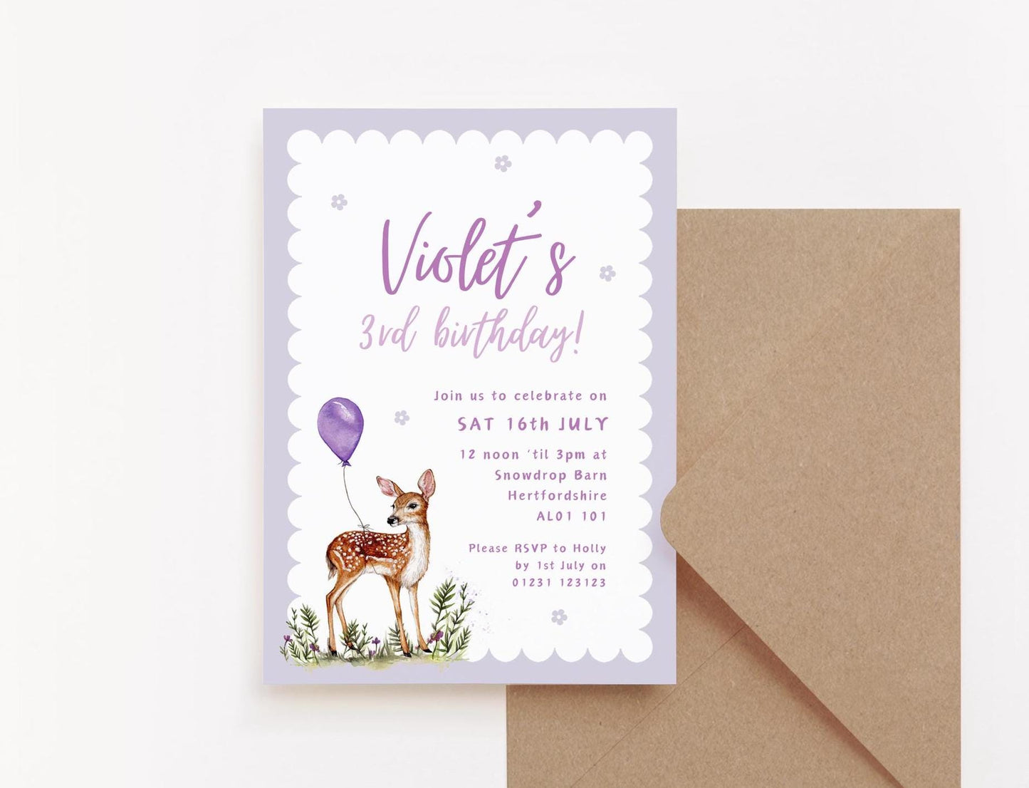 Fawn Children's Birthday Invitation, Woodland Animal Kids Birthday Party Digital Download