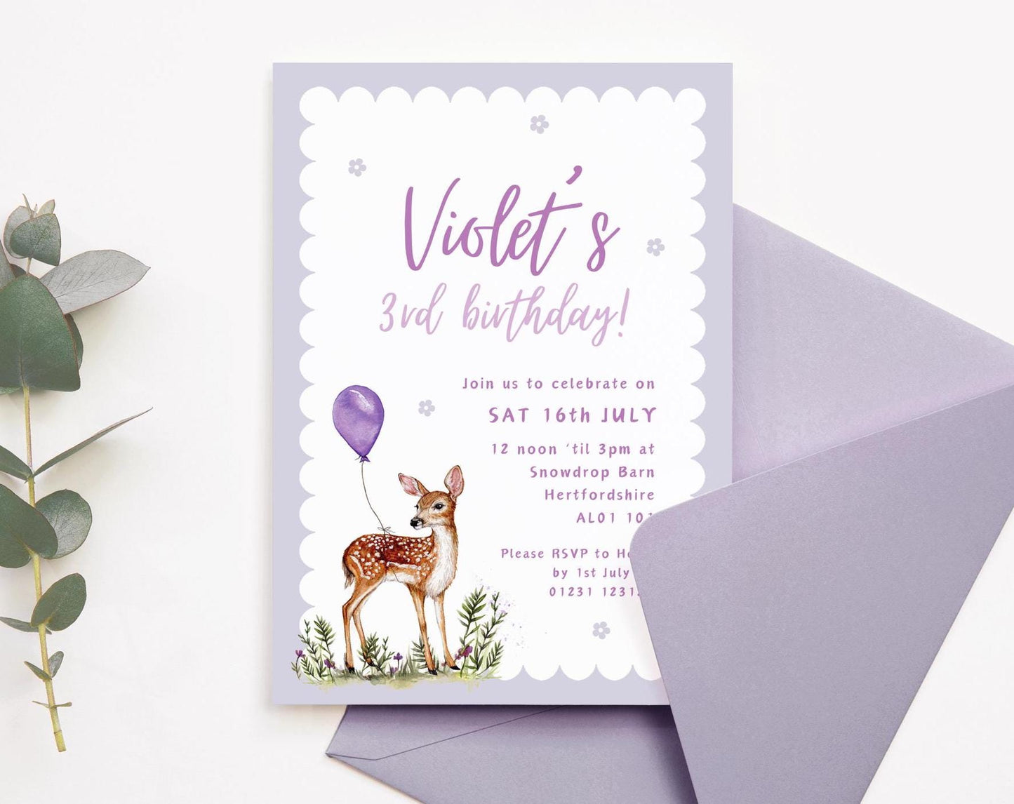 Fawn Children's Birthday Invitation, Woodland Animal Kids Birthday Party Digital Download
