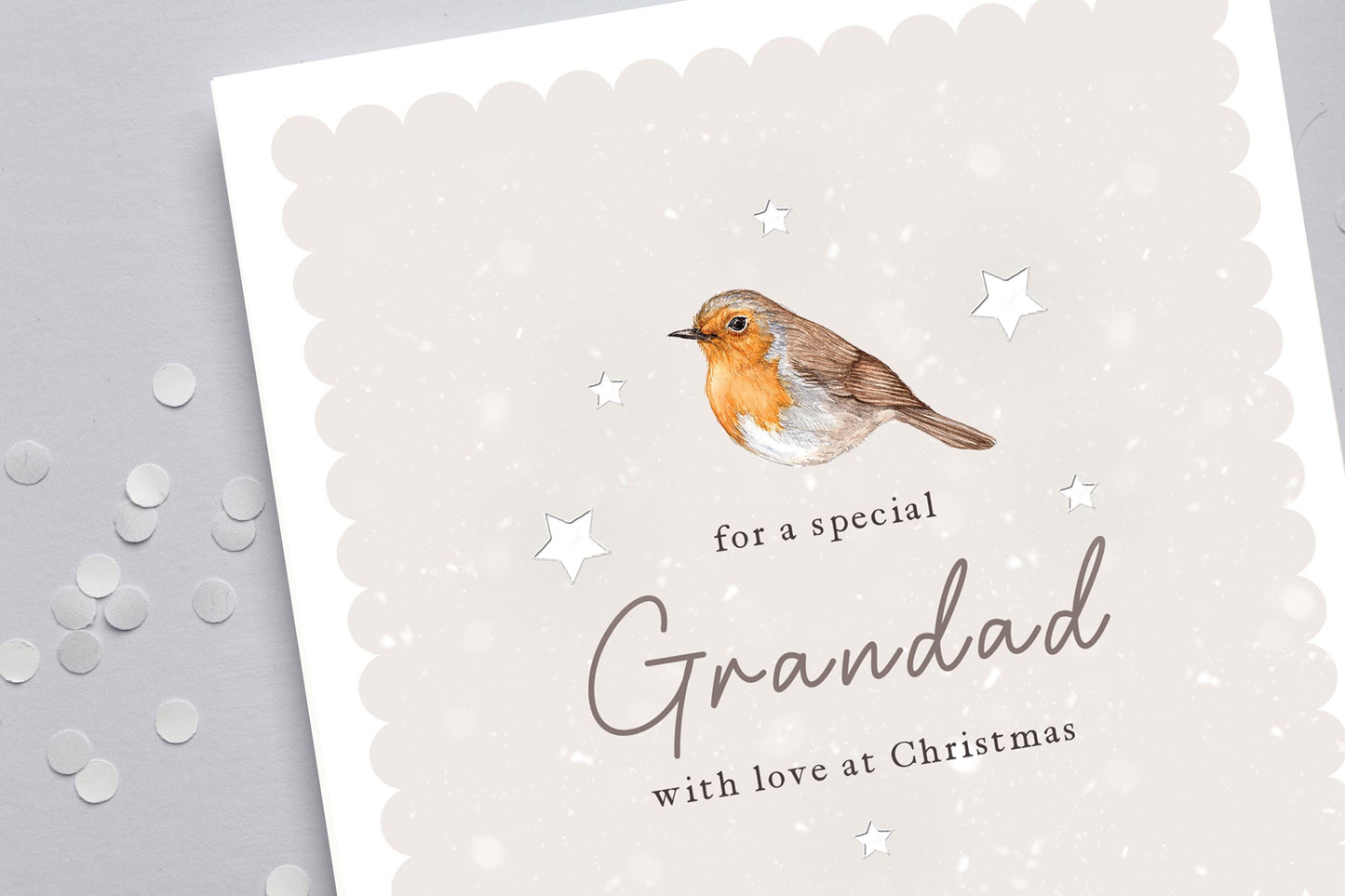 Personalised Watercolour Robin Christmas Card, Grandad Grandma Relative Thinking of you Greetings Card