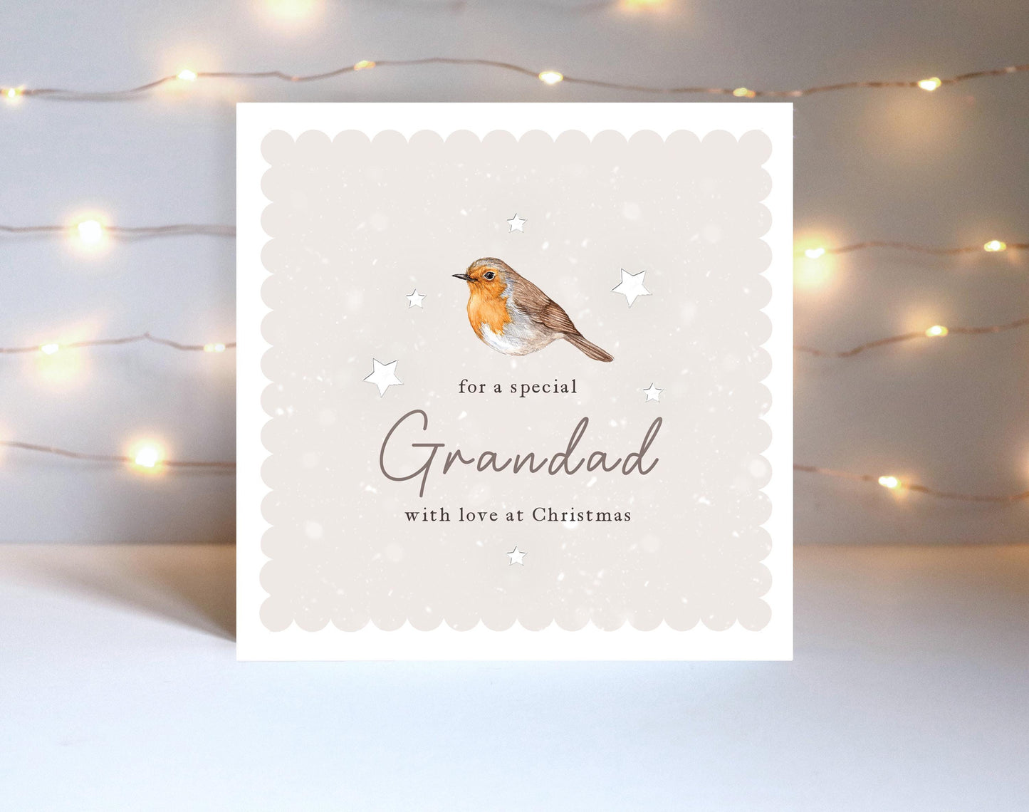Personalised Watercolour Robin Christmas Card, Grandad Grandma Relative Thinking of you Greetings Card