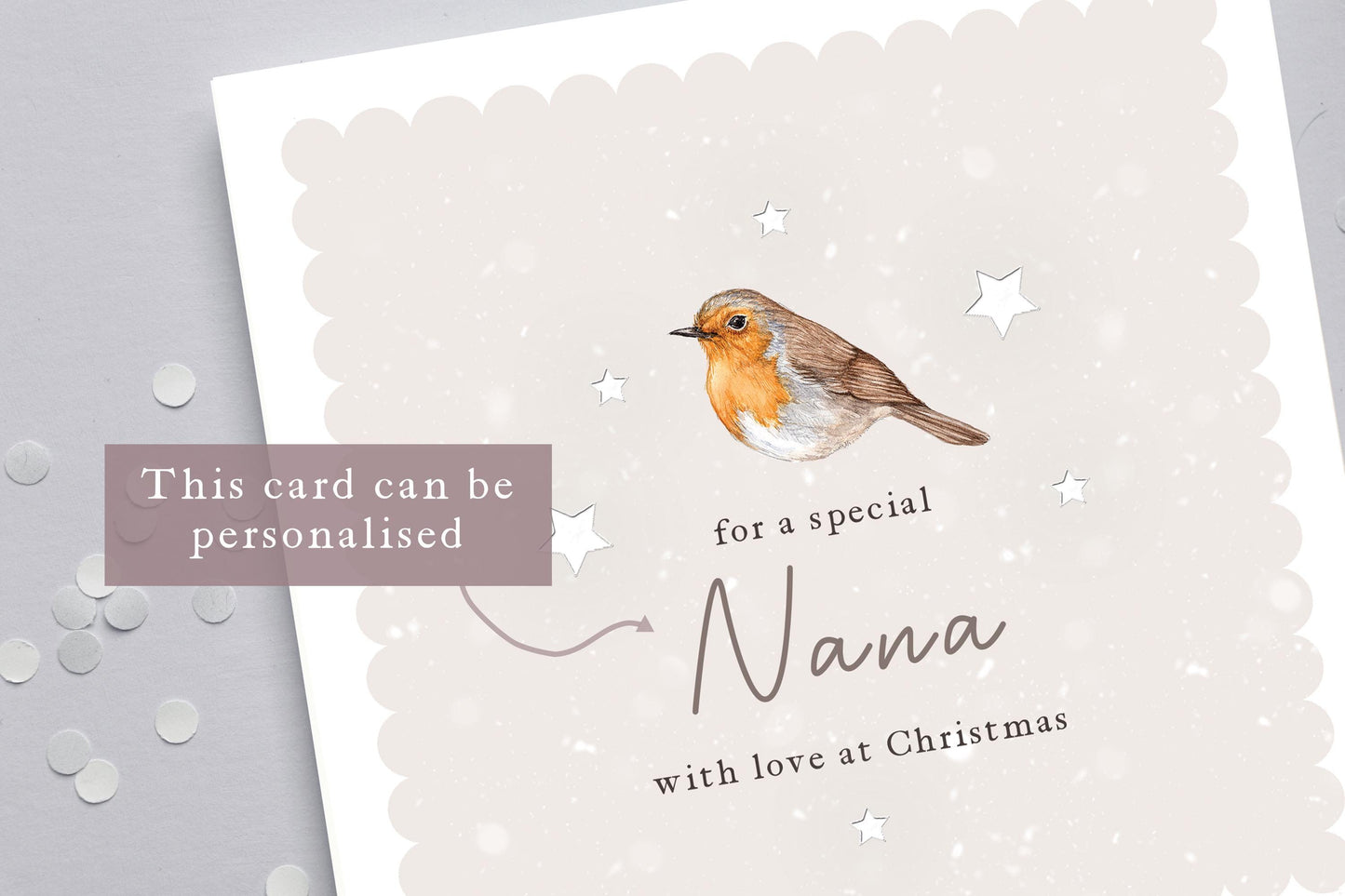 Personalised Watercolour Robin Christmas Card, Grandad Grandma Relative Thinking of you Greetings Card