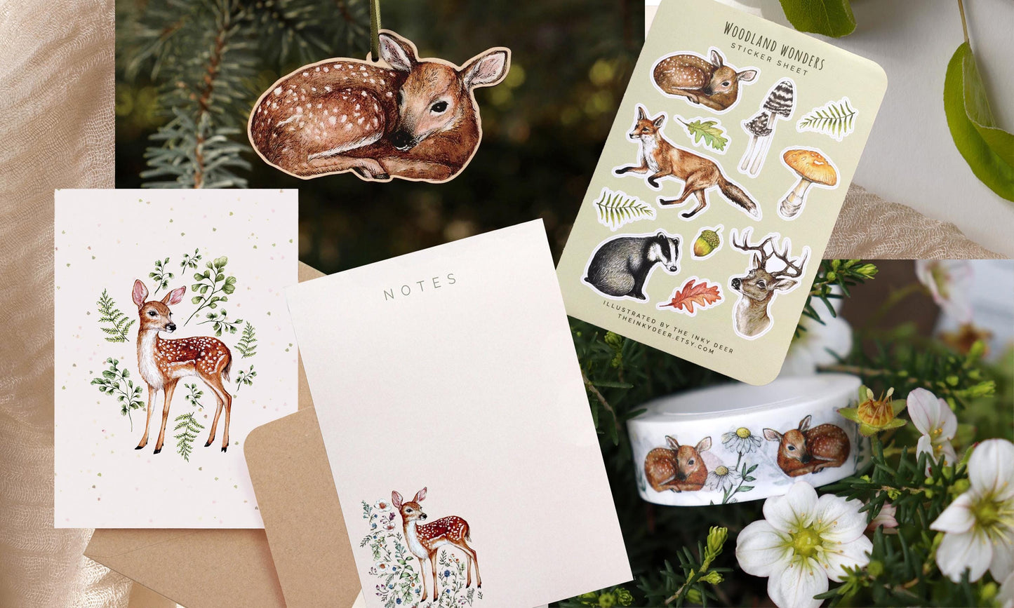 The Fawn Bundle Deer Gift Set - Illustrated Nature Inspired Stationery Bundle Gift Box