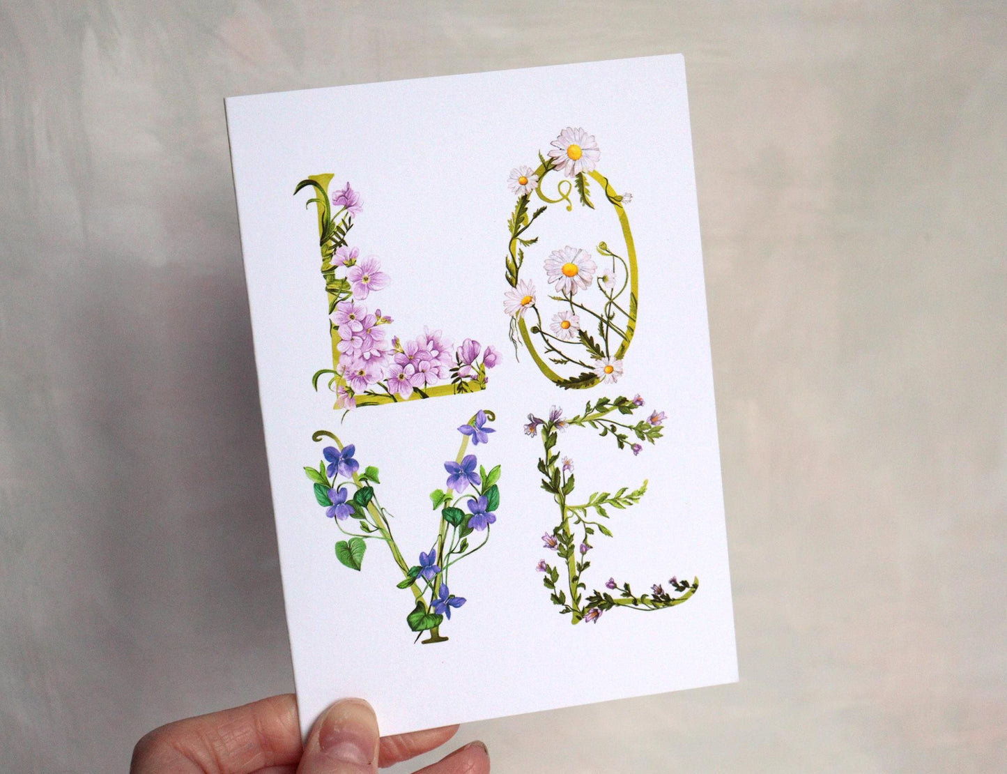 Floral Love Letters Valentine's Day Card, Illustrated Wildflower Botanical Greetings Card A6