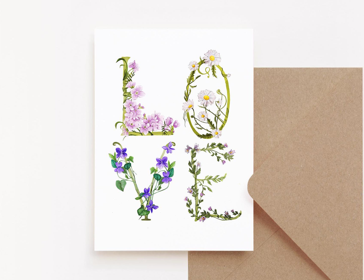 Floral Love Letters Valentine's Day Card, Illustrated Wildflower Botanical Greetings Card A6
