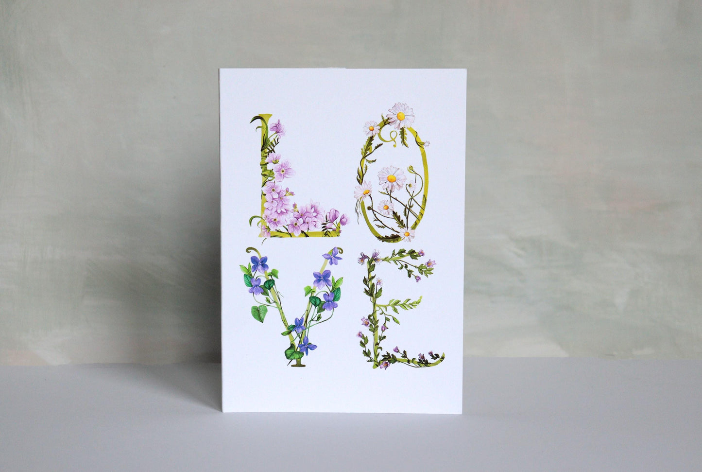 Floral Love Letters Valentine's Day Card, Illustrated Wildflower Botanical Greetings Card A6