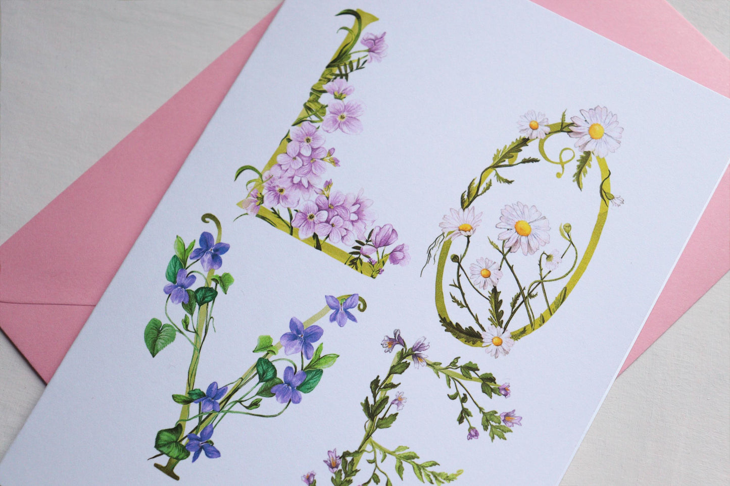 Floral Love Letters Valentine's Day Card, Illustrated Wildflower Botanical Greetings Card A6