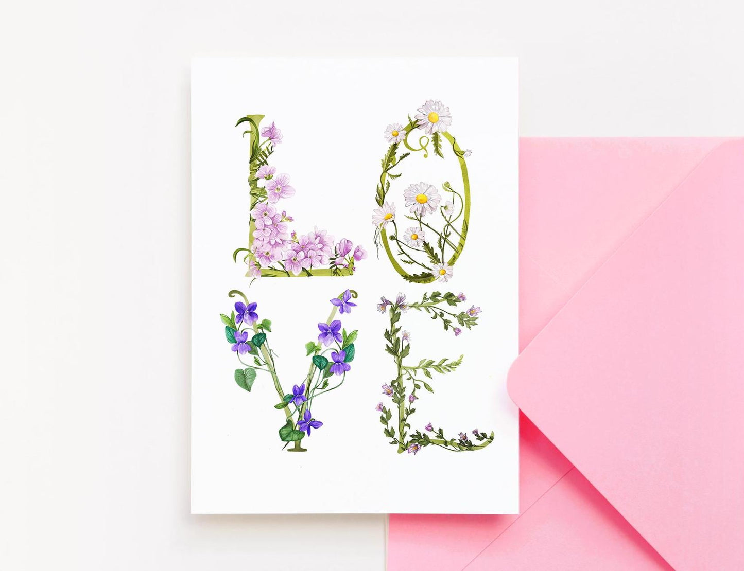 Floral Love Letters Valentine's Day Card, Illustrated Wildflower Botanical Greetings Card A6